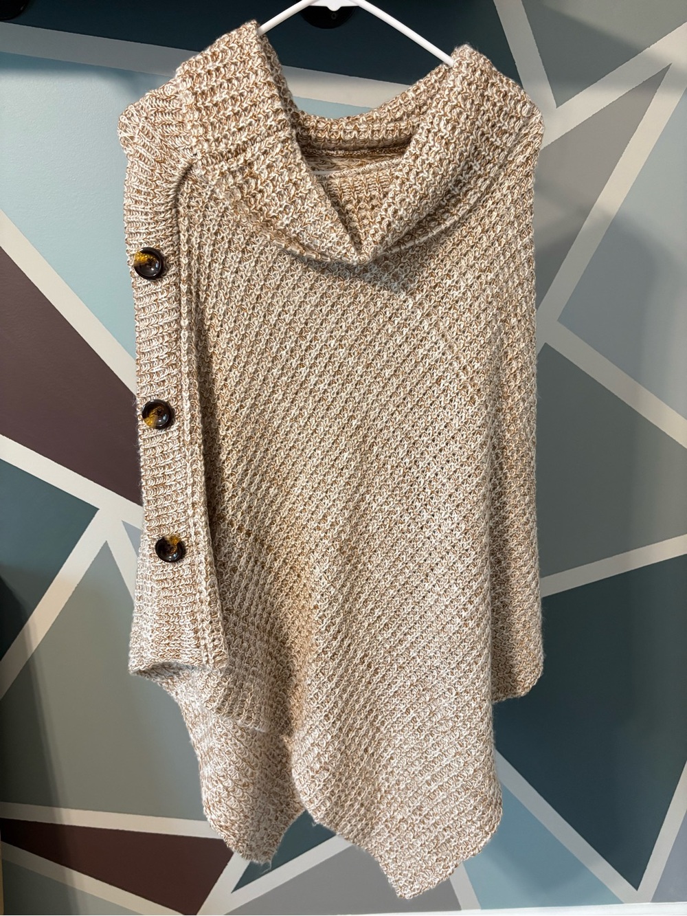 Cozy Knit Button-Detail Poncho Sweater - Cream